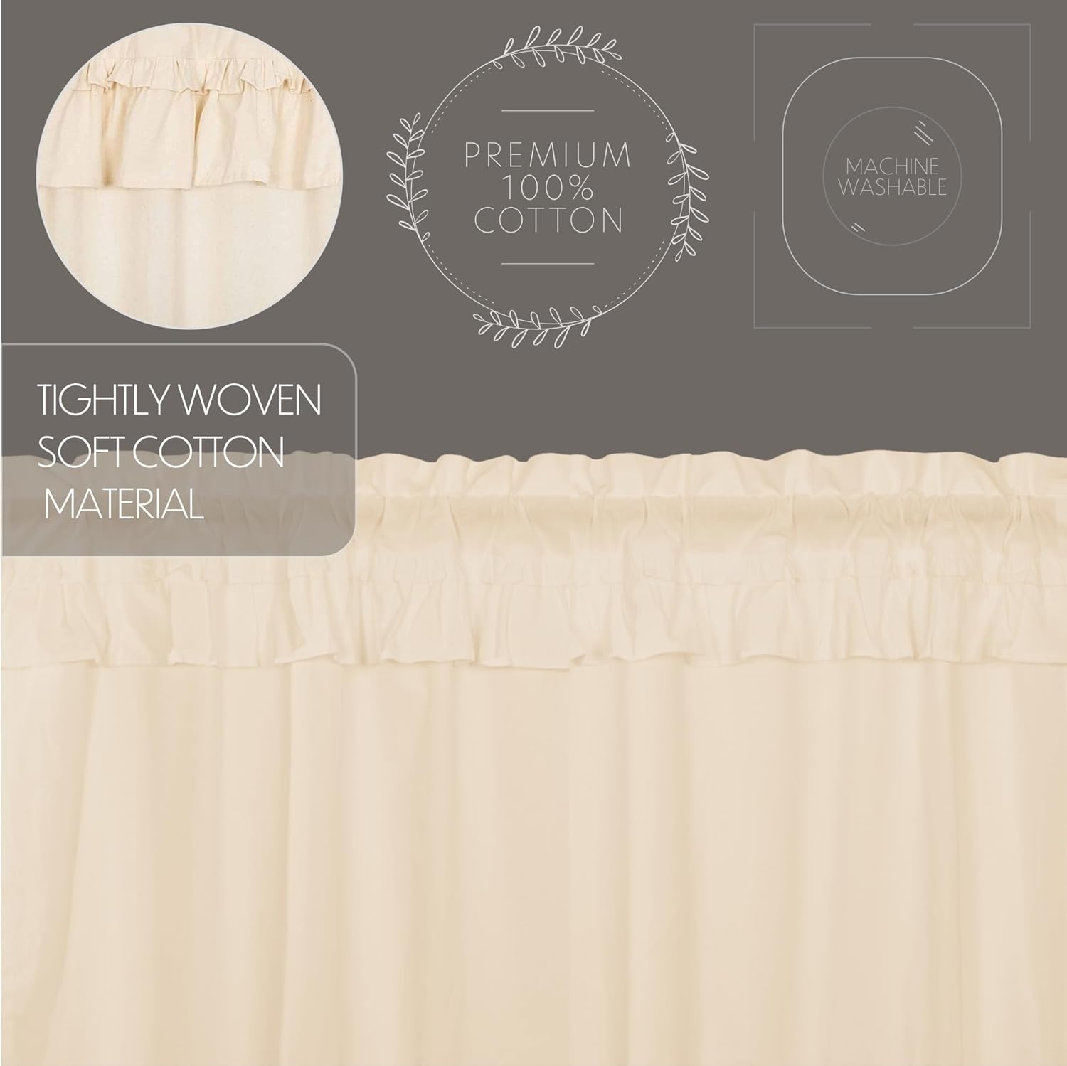 VHC Brands Muslin Ruffled Natural Tan Prairie Panels Set of 2