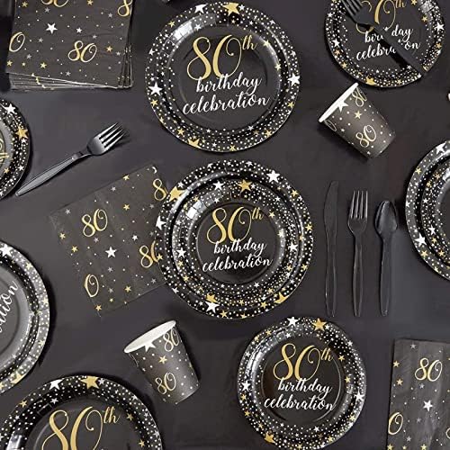 Sparkle and Bash 80th Birthday Napkins Black Gold