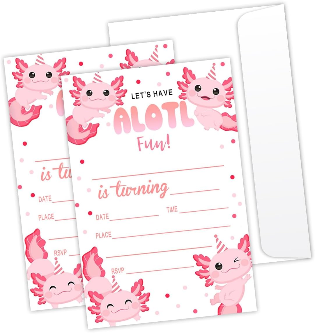 Pink Axolotl Birthday Invitations for Kids