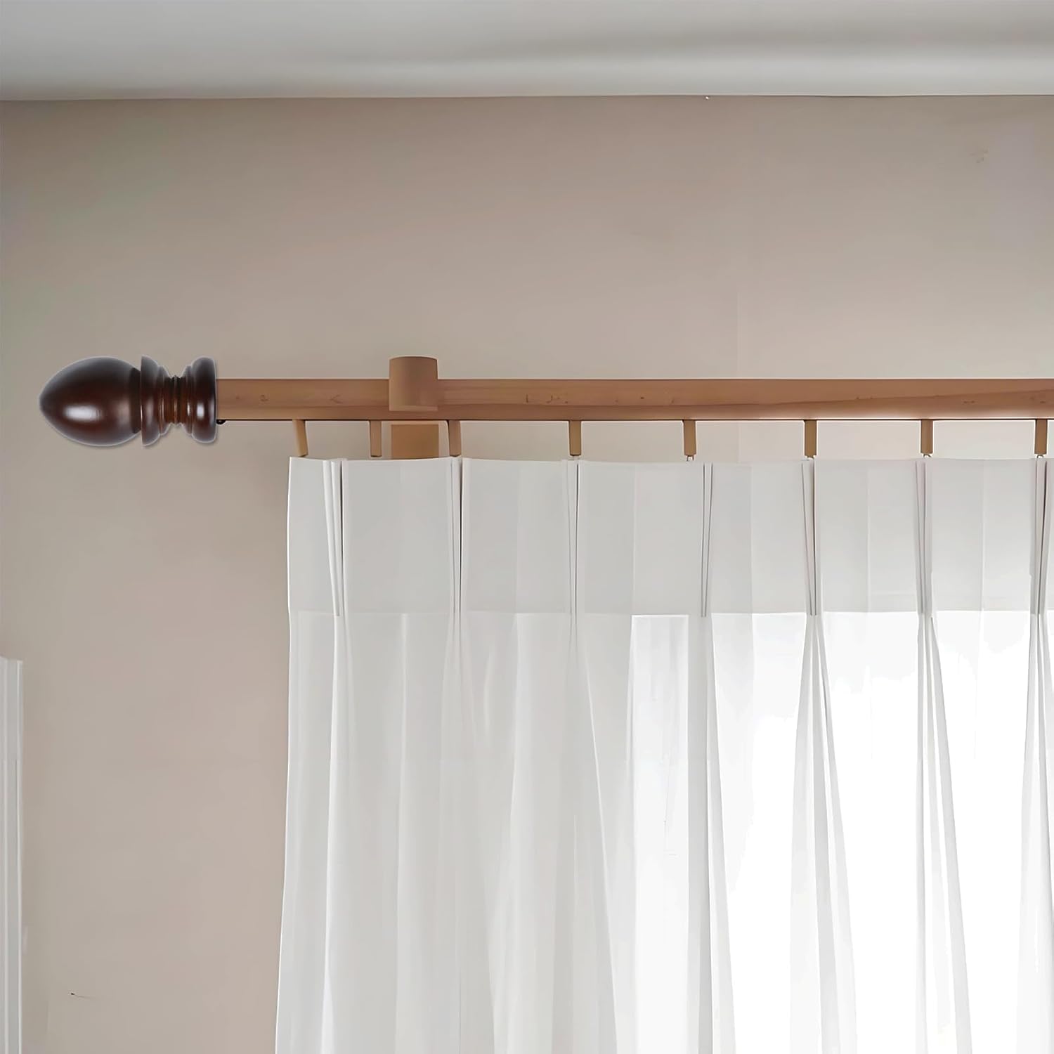 T Tulead Wooden Curtain Rod Finials Brown 4PCS