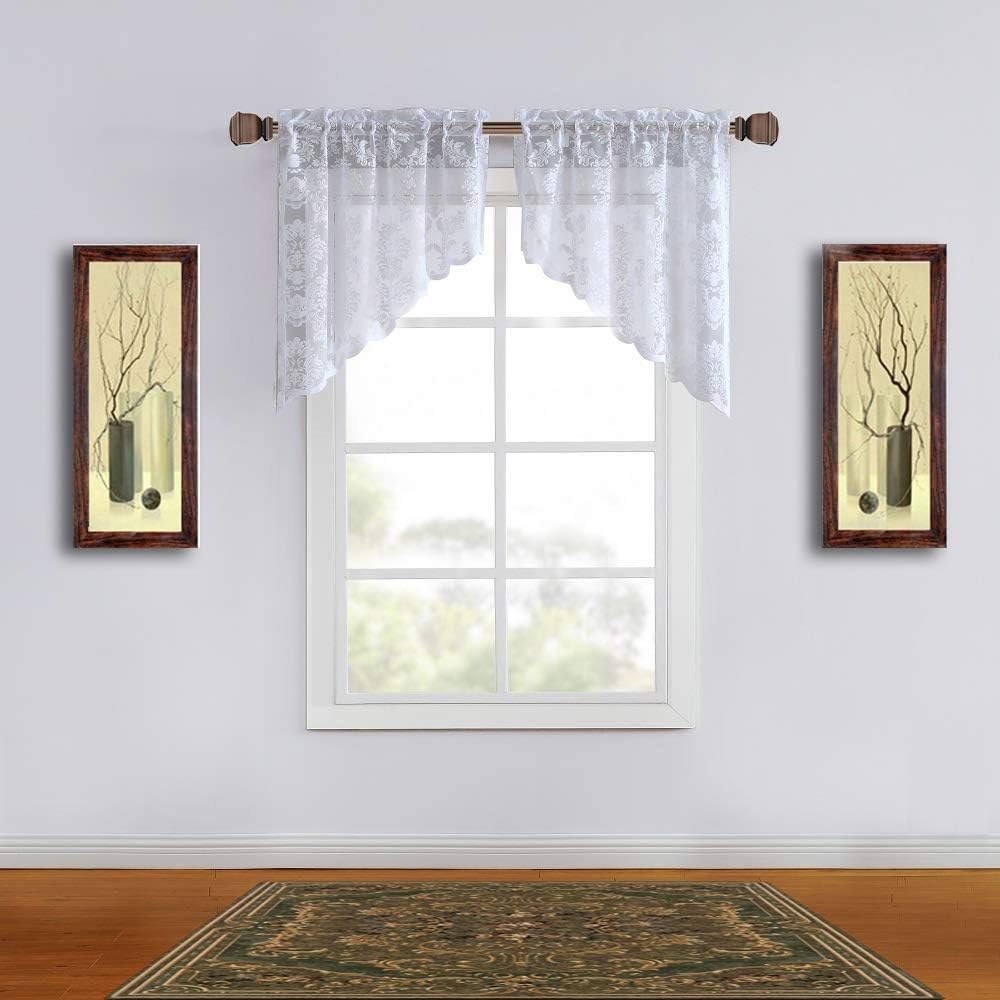 Warm Home Designs 30x38 White Knitted Lace Kitchen Swags