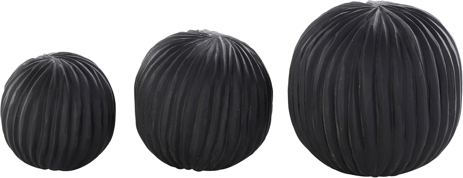 Deco 79 Black Teak Wood Decorative Orbs Set of 3