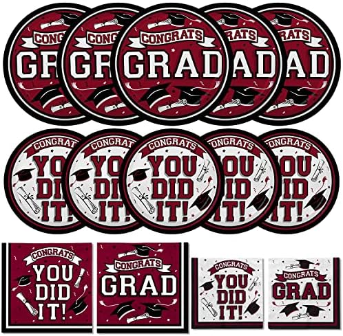 Gatherfun Graduation Party Dinnerware Set Maroon 50 Plates Napkins