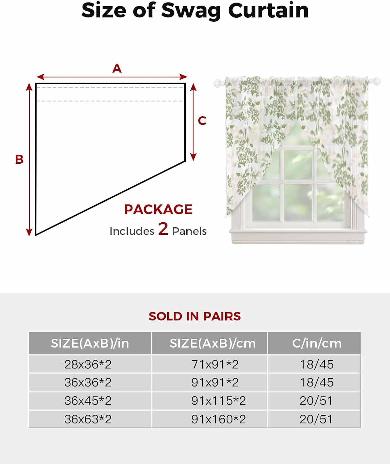Sage Green Swag Curtains 2 Panels Set 36 Inch Length