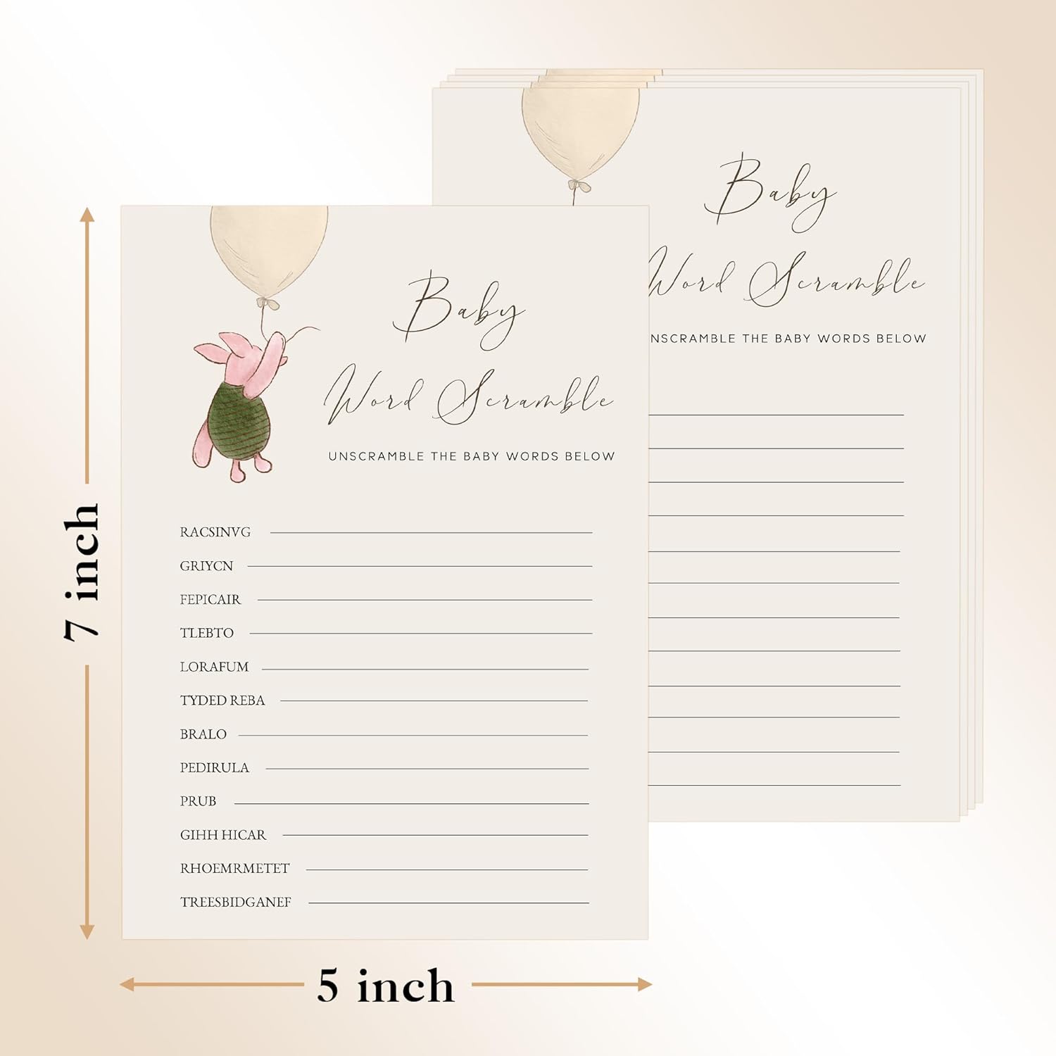 Winnie The Pooh Baby Shower Game Cards Set of 30