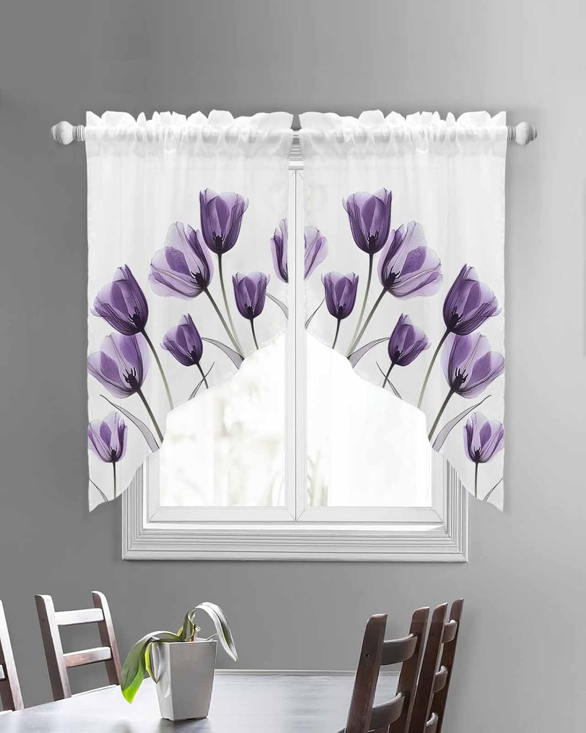 Purple Tulips Swag Curtains 2 Panels Set 72 W x 36 L