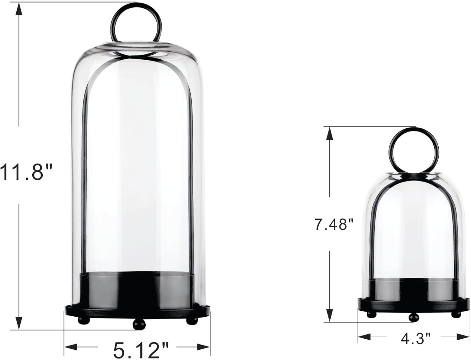 5 4 Wide Metal Candle Holder with Black Glass Dome
