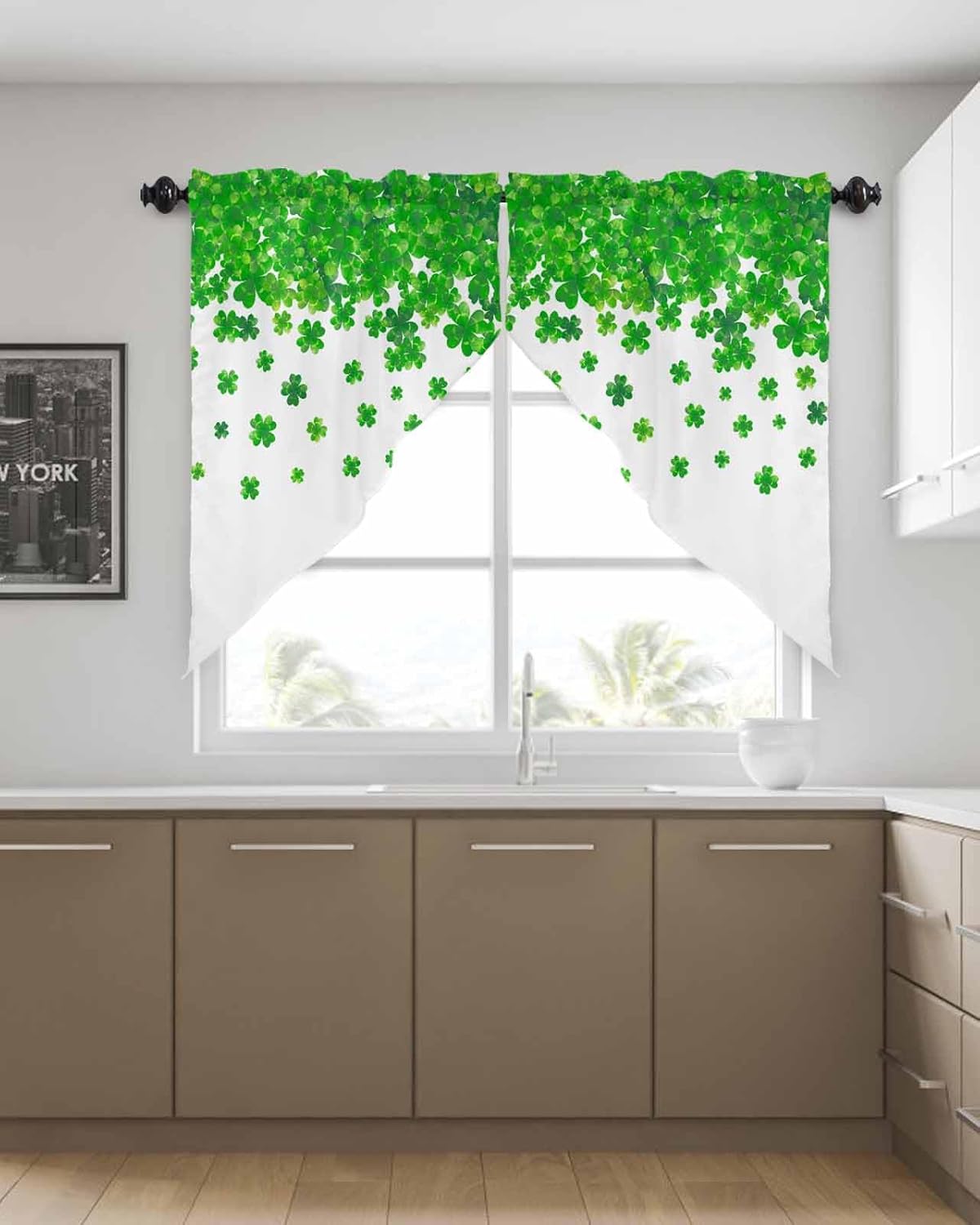 St Patricks Day Kitchen Curtains Lucky Shamrock Valance Set