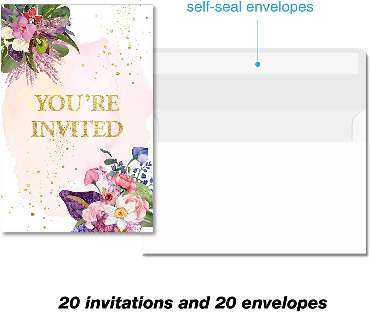 Soiceu Floral Party Invitations Set of 20 with Envelopes