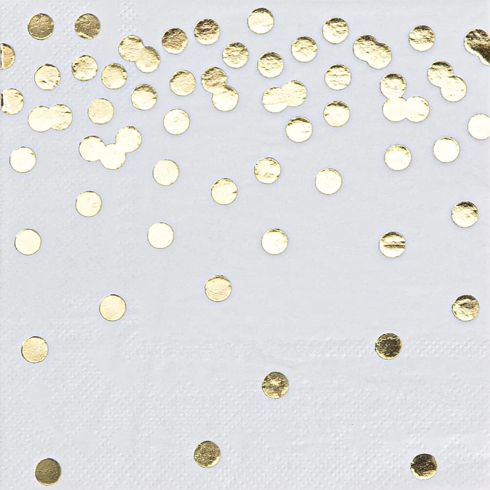 40 Pack White Paper Cocktail Napkins with Gold Foil Polka Dots