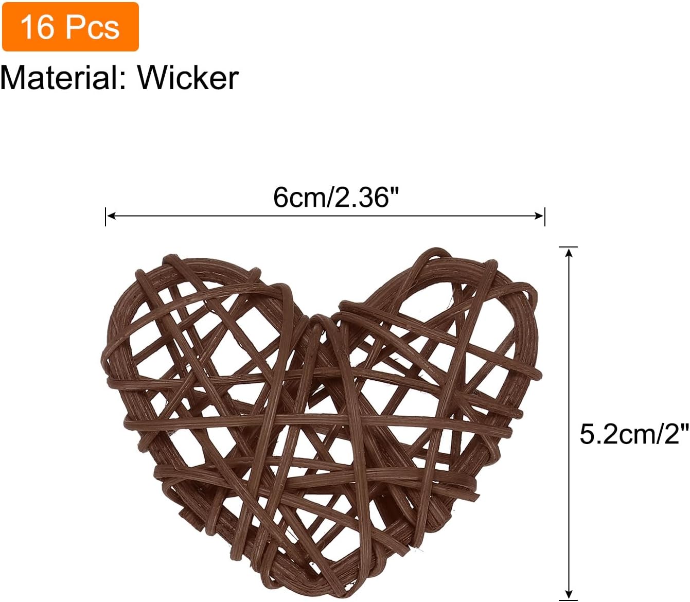 MECCANIXITY 16Pcs Heart Shaped Rattan Ball Vase Filler Coffee 236 In