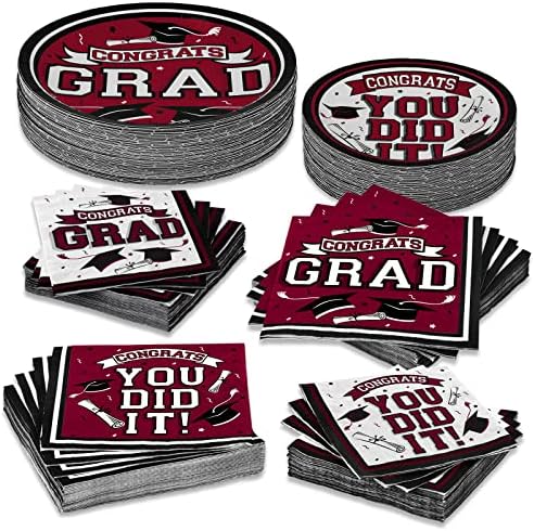 Gatherfun Graduation Party Dinnerware Set Maroon 50 Plates Napkins