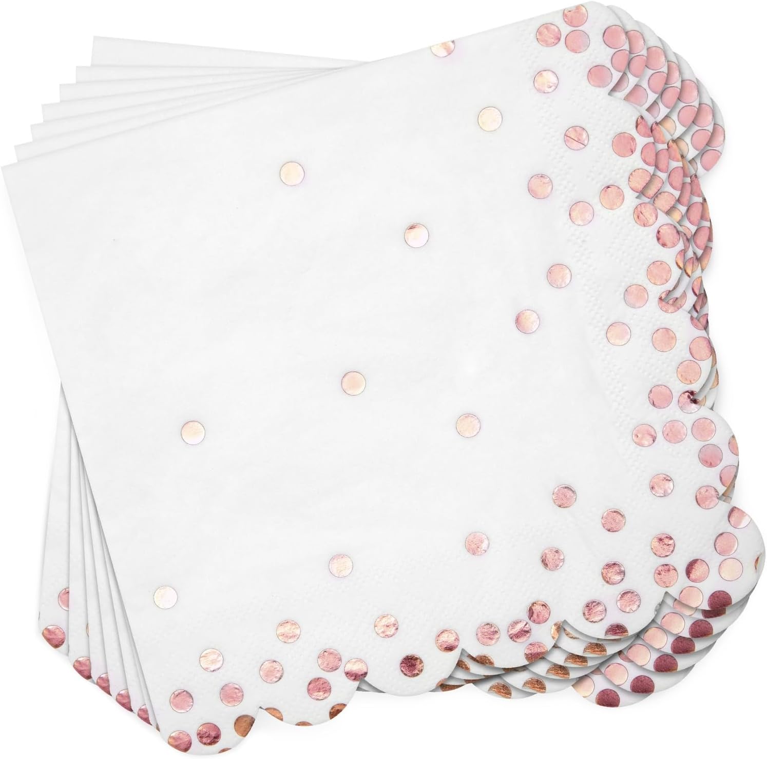 50 Pack Scalloped White Rose Gold Napkins for Events