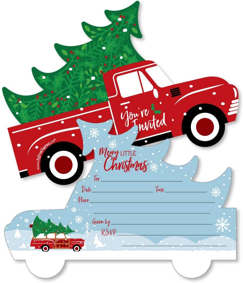Big Dot of Happiness Christmas Tree Fill-In Invitation Set of 12