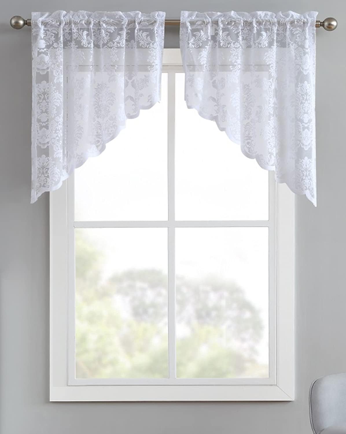 Warm Home Designs 30x38 White Knitted Lace Kitchen Swags
