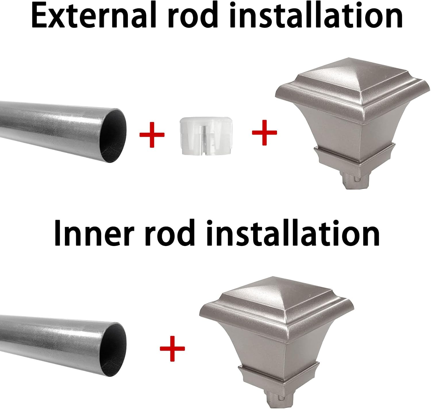 Silver Square Plastic Curtain Rod Finials 2 Pcs