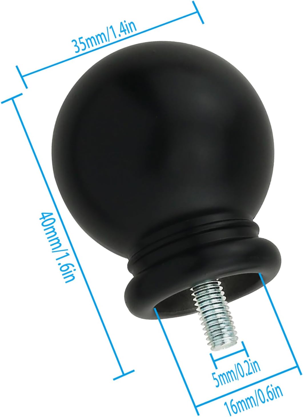 Round Curtain Rod Finials 2PCS Black Plastic Ends