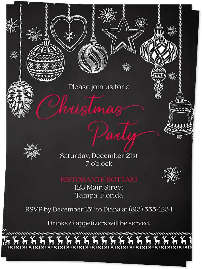 Holiday Party Invitations Christmas Ornament Printed Cards 12 Count