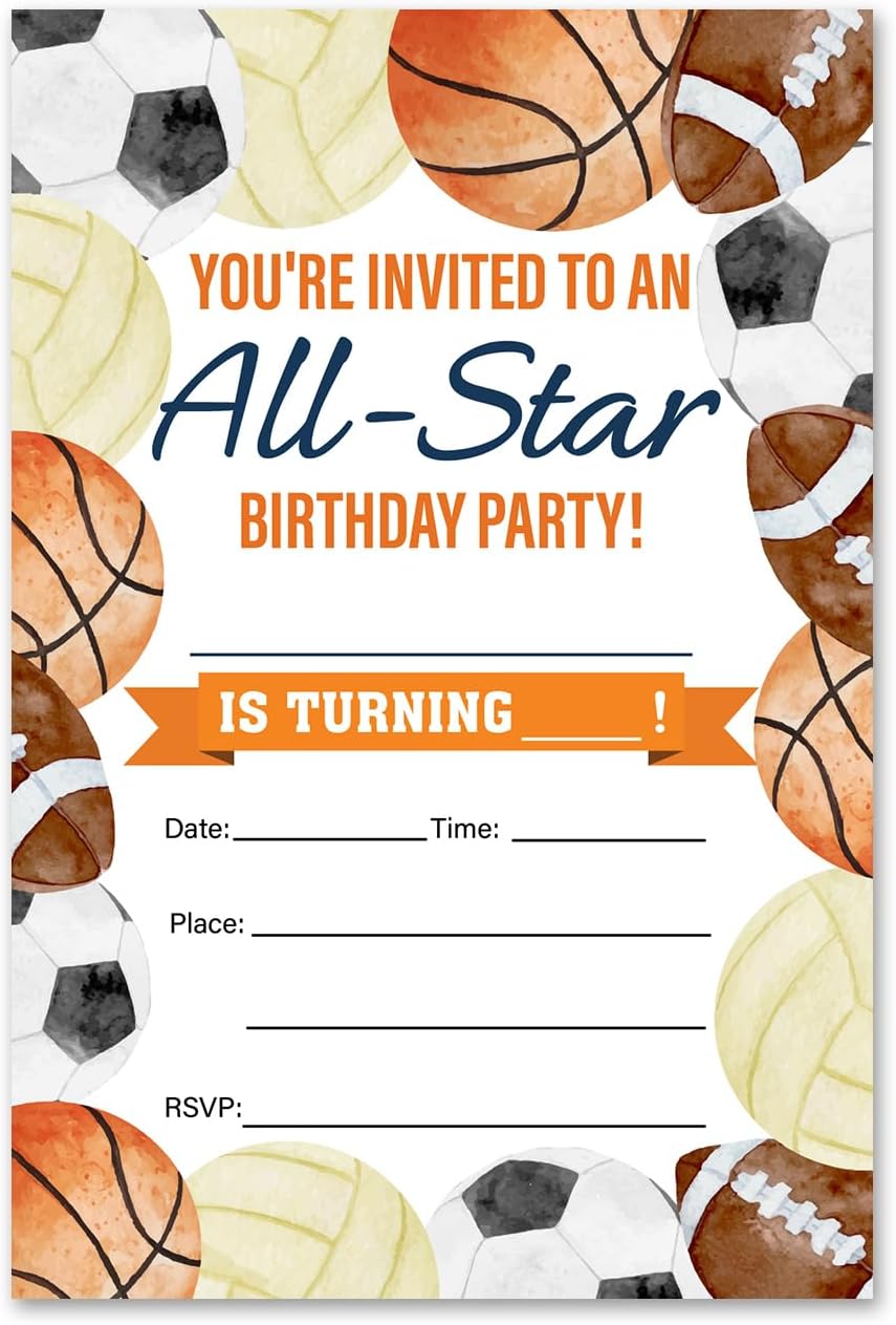 VAHATAN Sports Birthday Invites 20-Pack with Envelopes