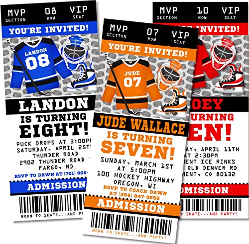 Ice Hockey Birthday Party Ticket Invitations 1