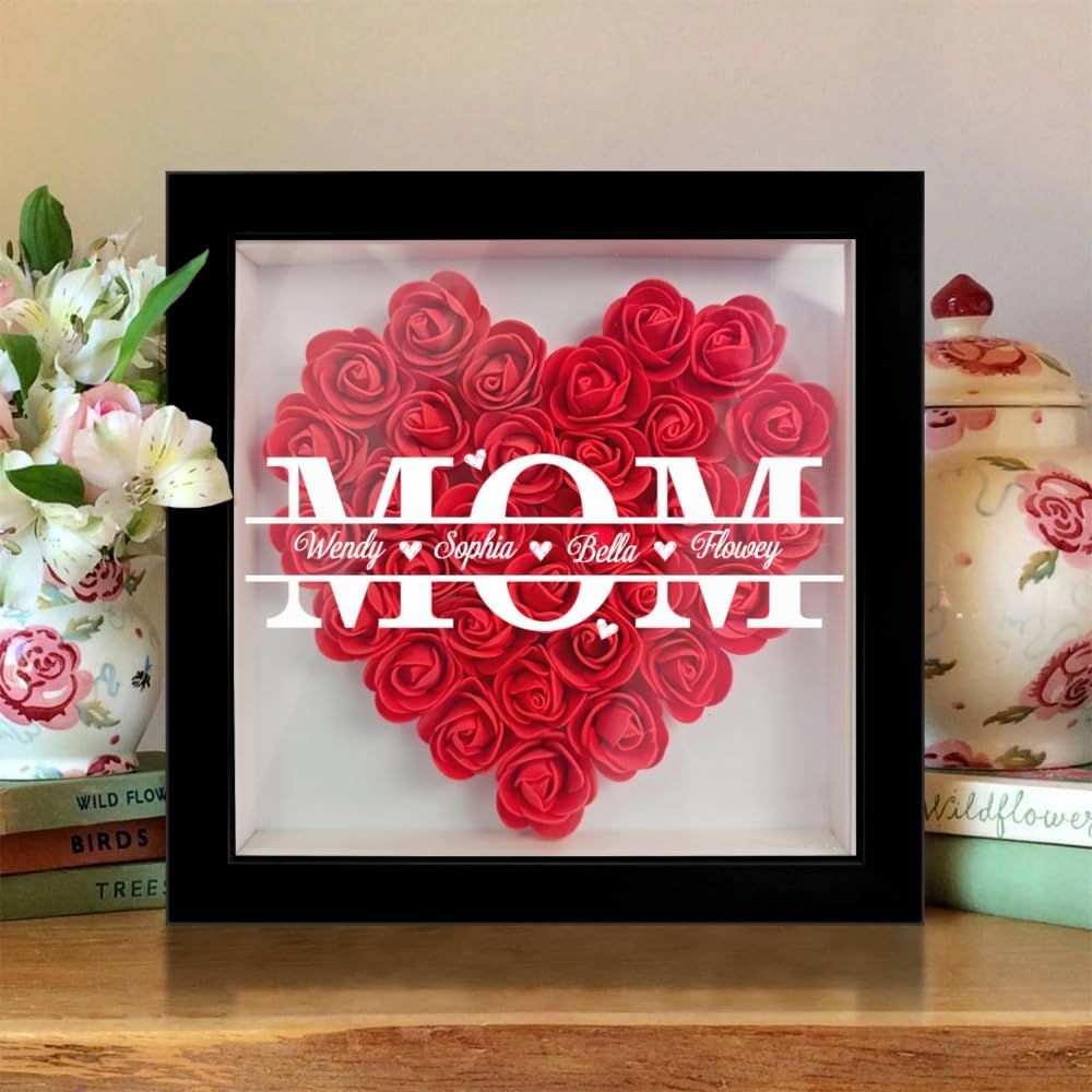 Artsadd Personalized Mom Rose Shadow Box Frame with Name