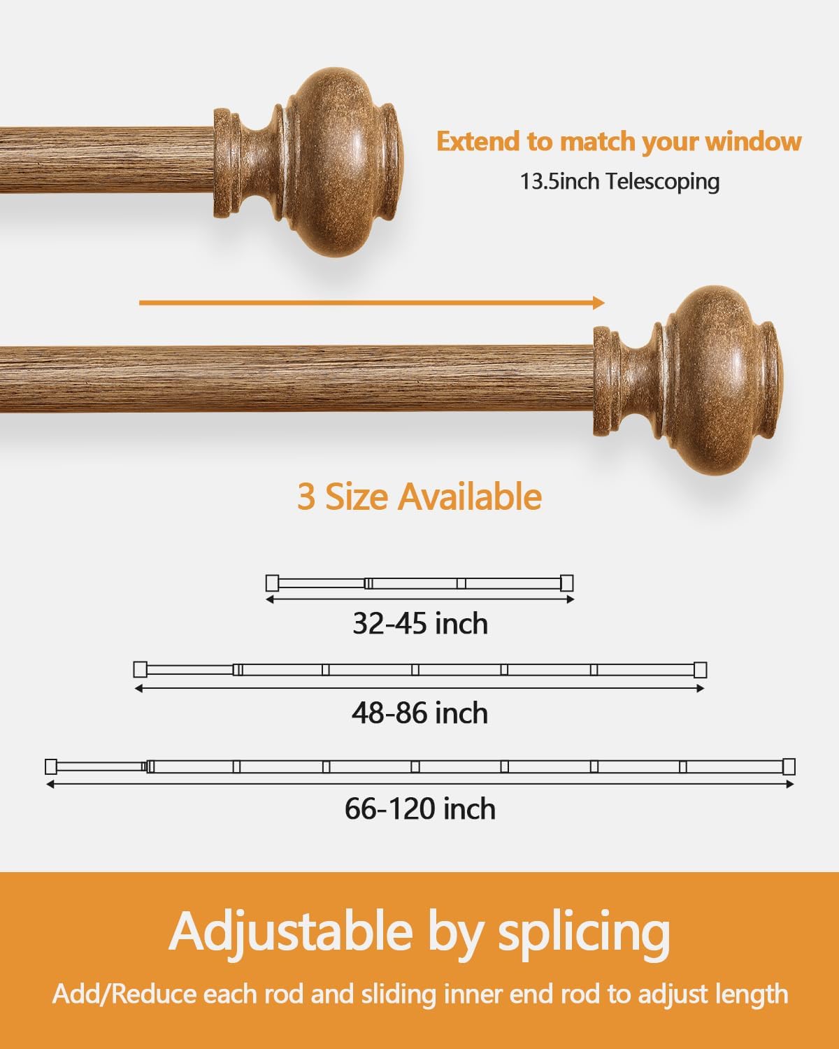 Heavy Duty Wood Look Curtain Rods 48-84 Inch