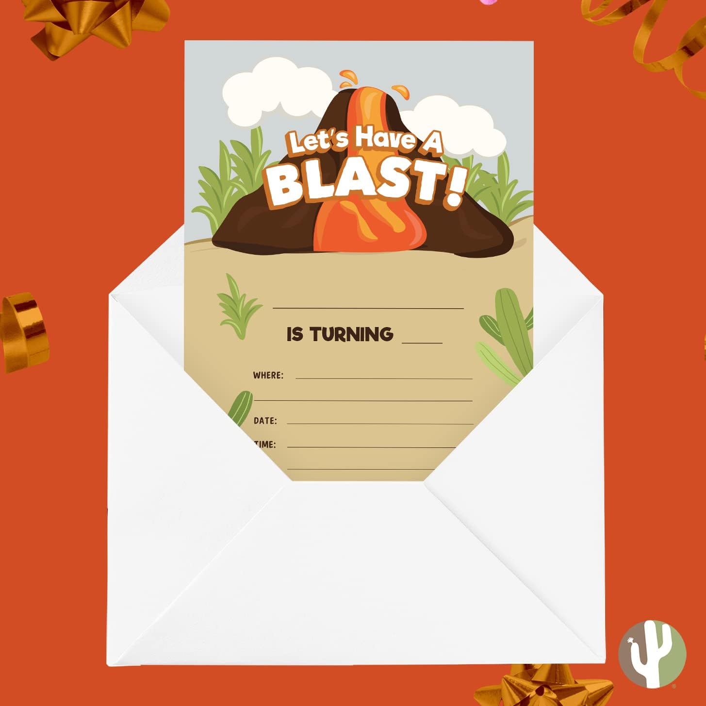 Desert Cactus Volcano Birthday Invitations 10 Count With Envelopes