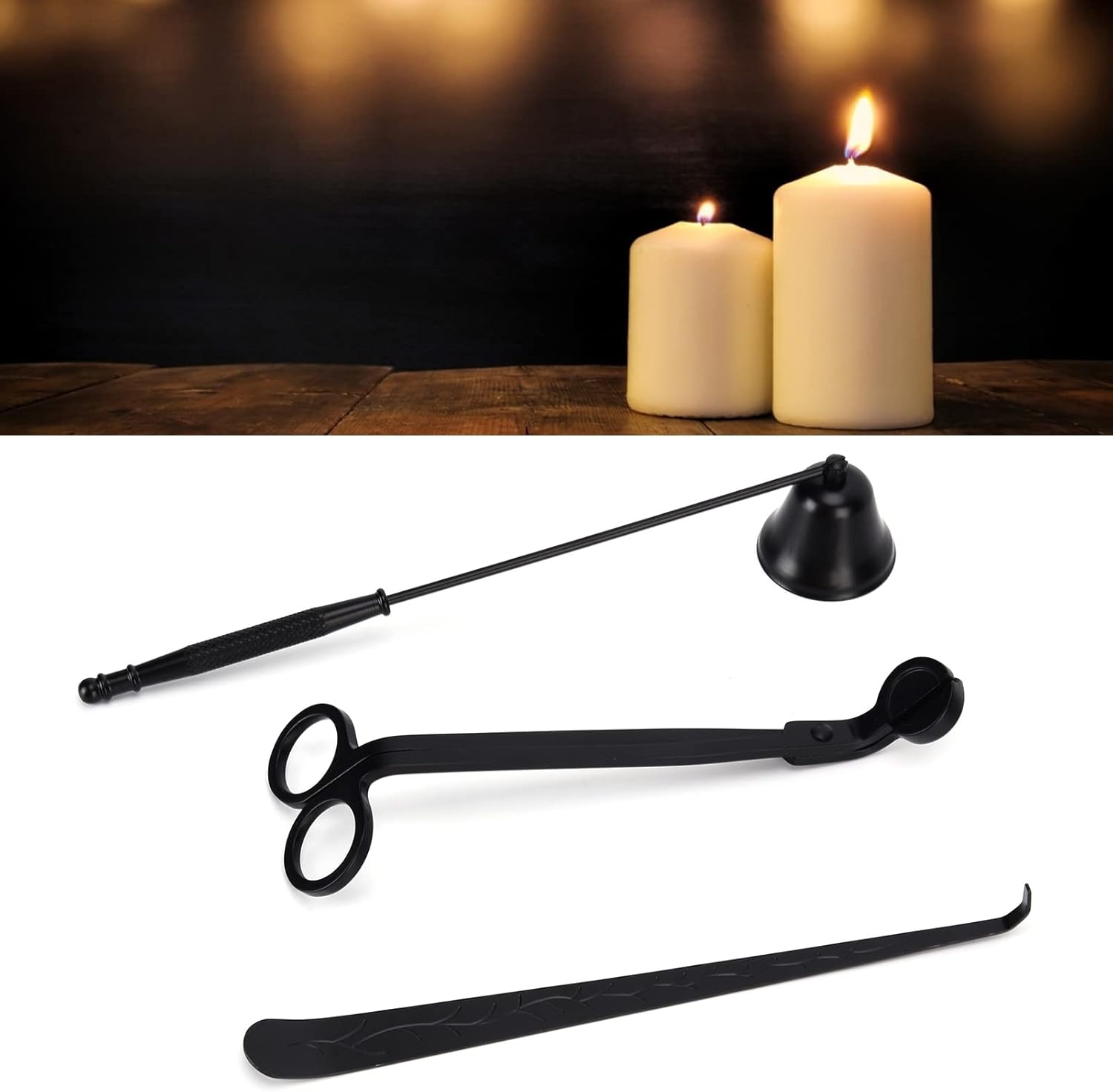 3 Piece Candle Accessory Set Black