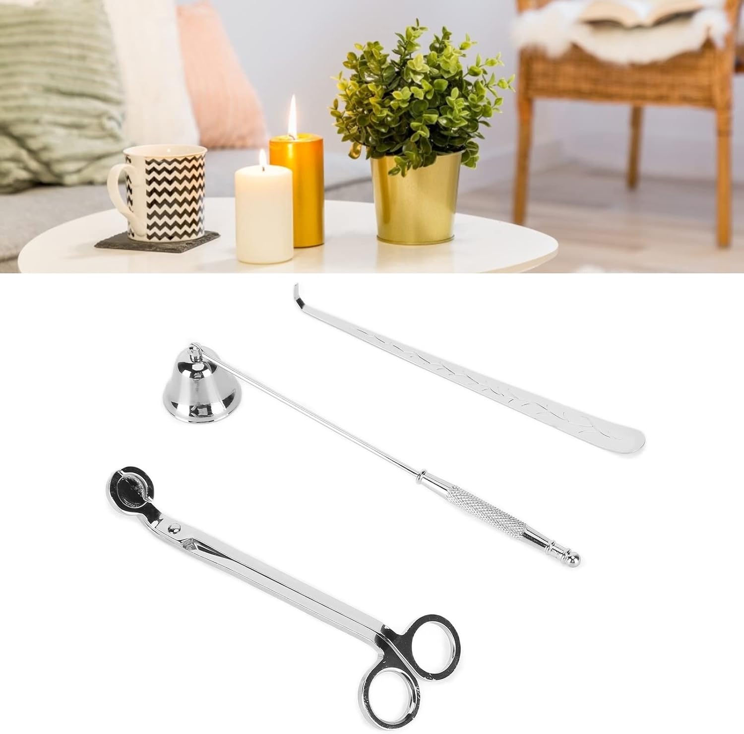 3PCS Candle Accessory Set with Wick Trimmer and Snuffer