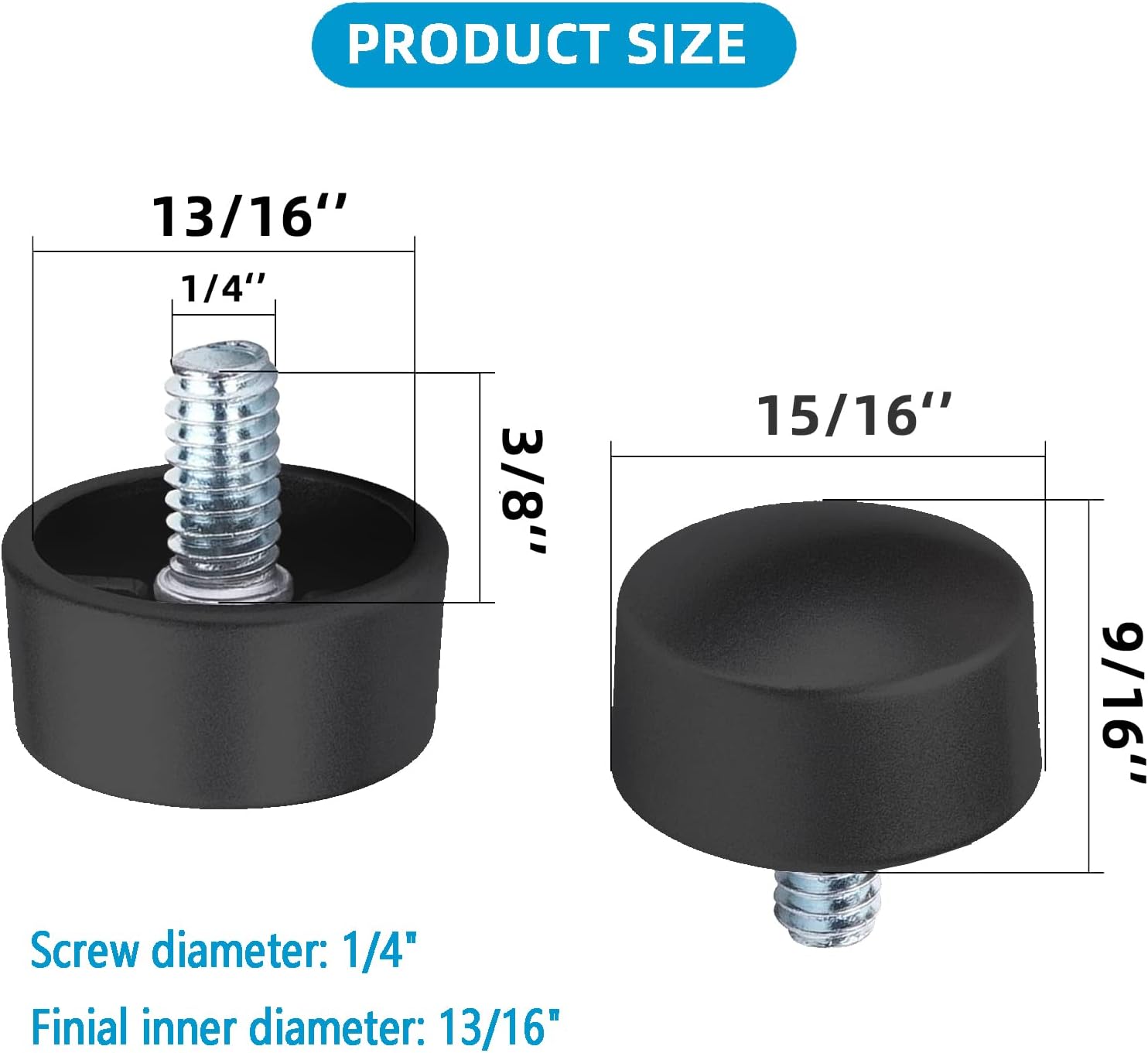 4 Pcs Black Plastic Curtain Rod Finials for 34 Inch Rods