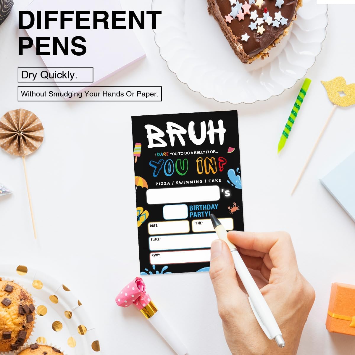 QZJ Bruh Pool Birthday Invitations with Envelopes Set of 20