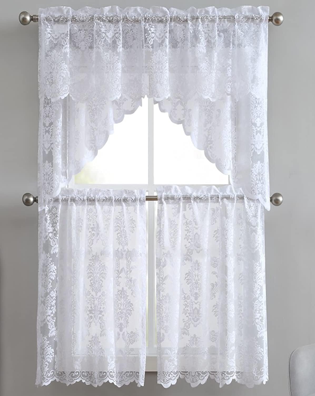 Warm Home Designs 30x38 White Knitted Lace Kitchen Swags
