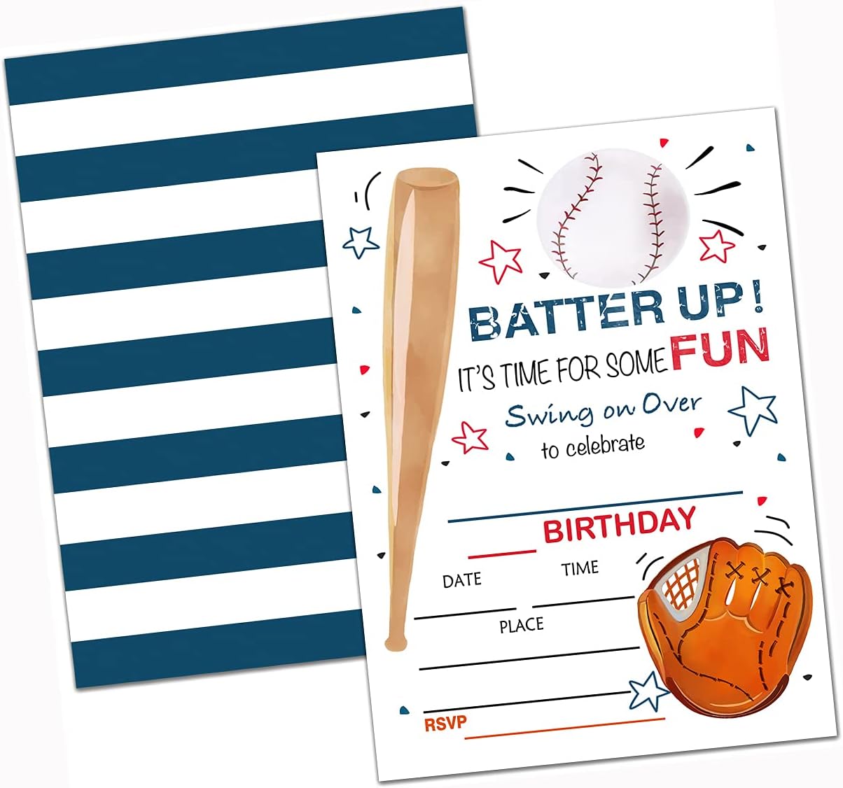 Baseball Birthday Party Invitation Cards with Envelopes