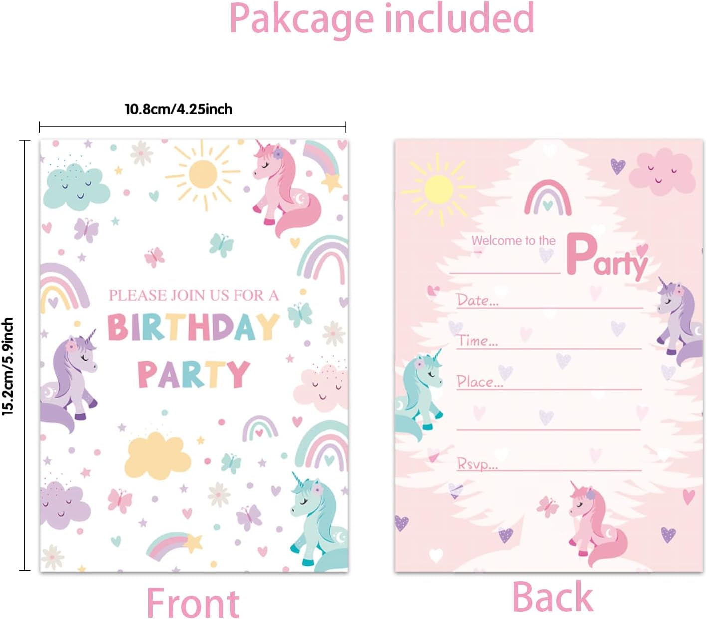 Birthday Invitations Cute Unicorn 20Pcs Double Sided