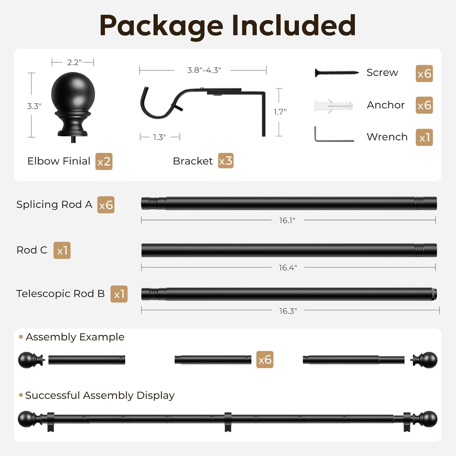 Zeerobee 1 Inch Heavy Duty Black Curtain Rods 66-120