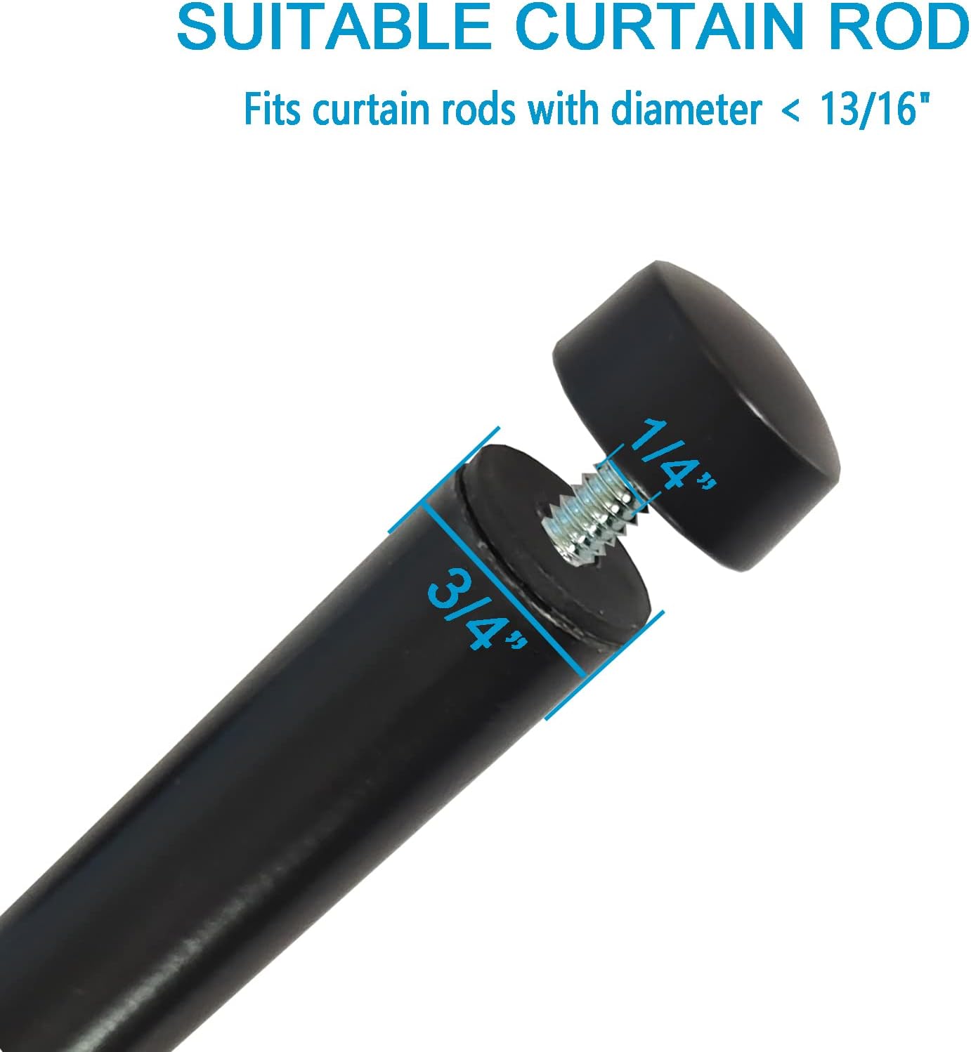 4 Pcs Black Plastic Curtain Rod Finials for 34 Inch Rods