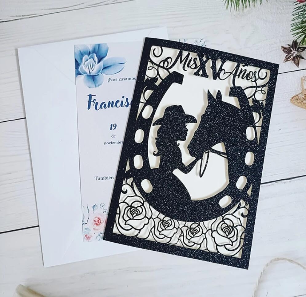 50pc Horse Girl Laser Cut Birthday Party Invitation Set With Envelope
