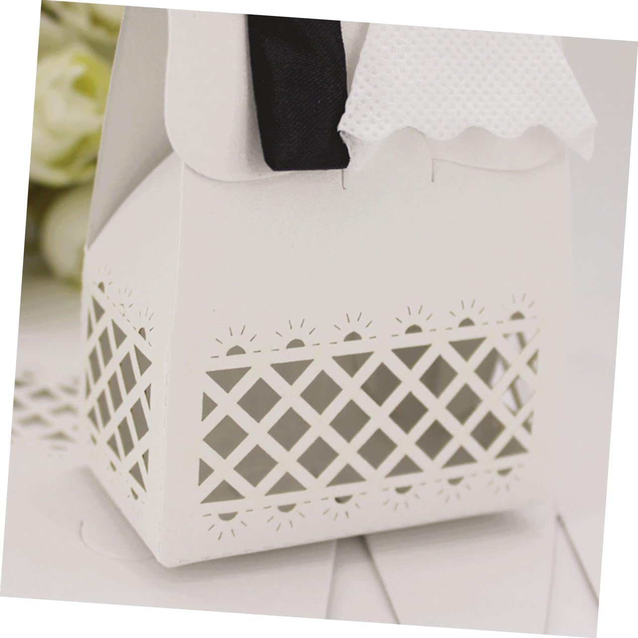 Cabilock 12pcs Hollow Wedding Favor Boxes with Bride Groom Tuxedo Dress Design