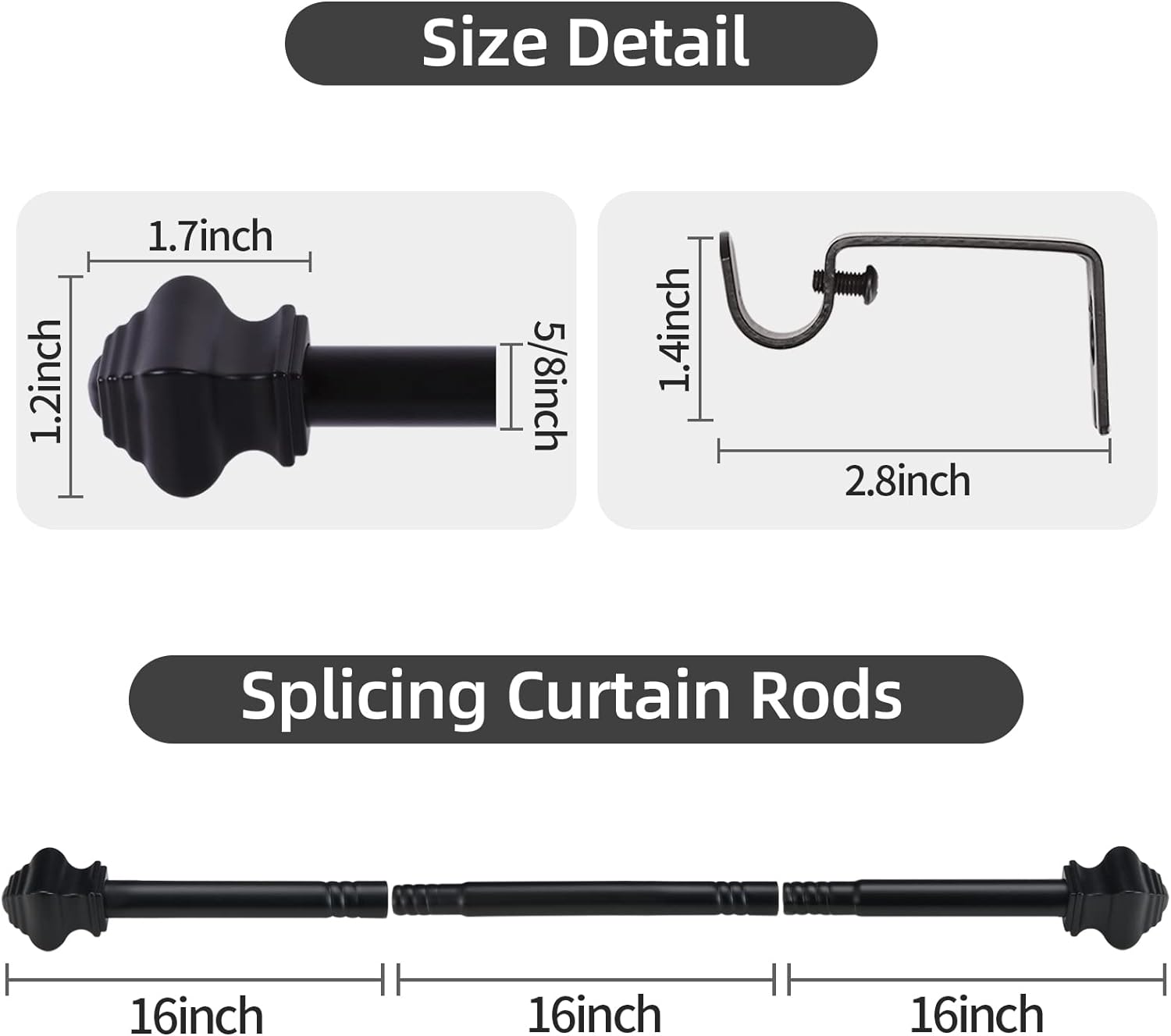 Thestoa 58 Black Curtain Rods 2 Pack Heavy Duty