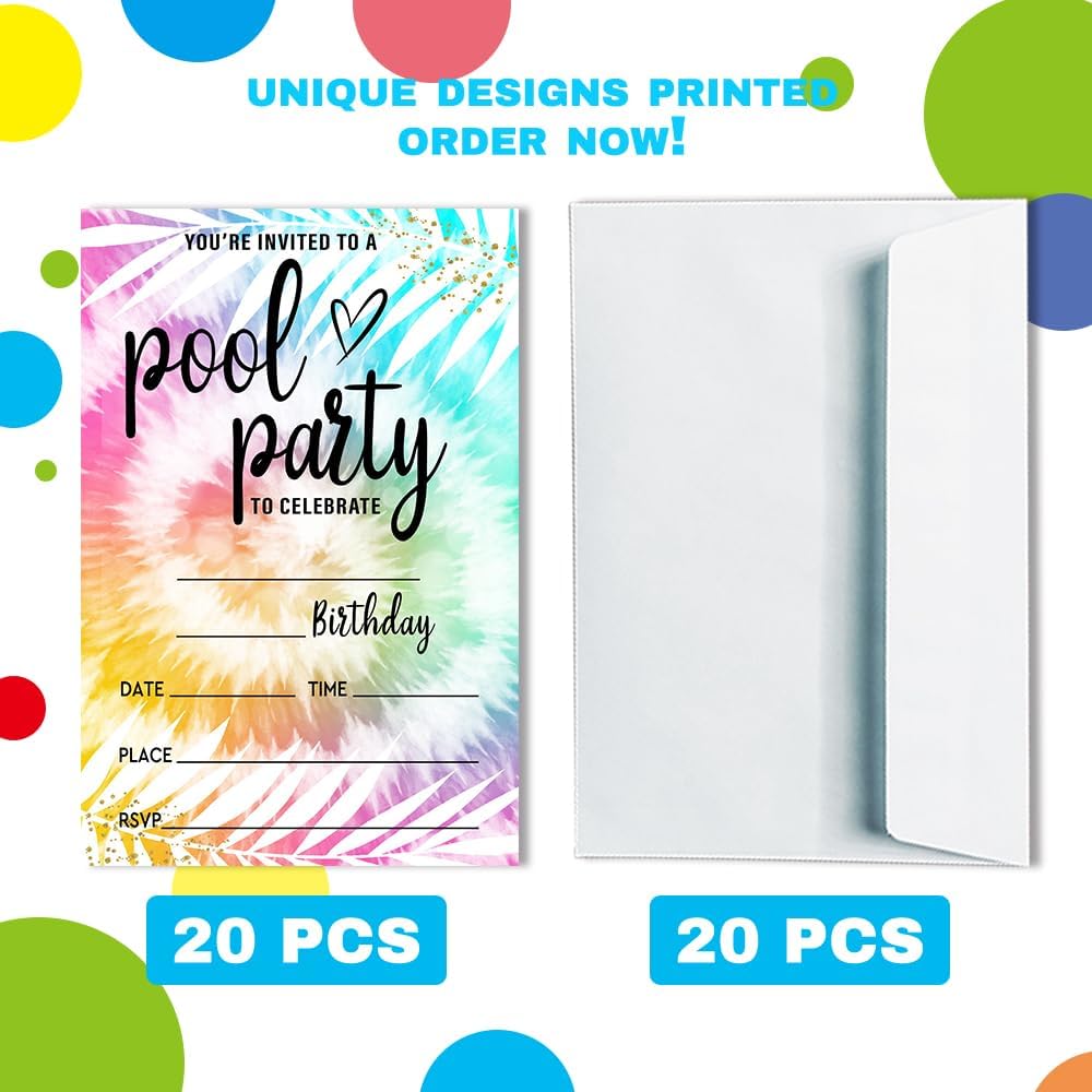 Pool Party Birthday Invitations with 20 Envelopes