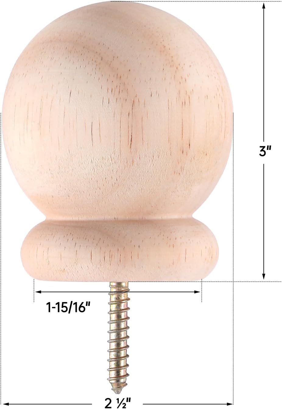 2 Pack 25 Inch Round Wooden Curtain Rod Finials with Screw