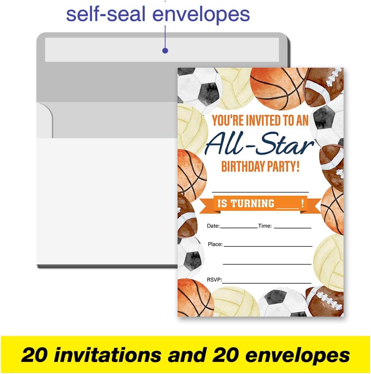 VAHATAN Sports Birthday Invites 20-Pack with Envelopes