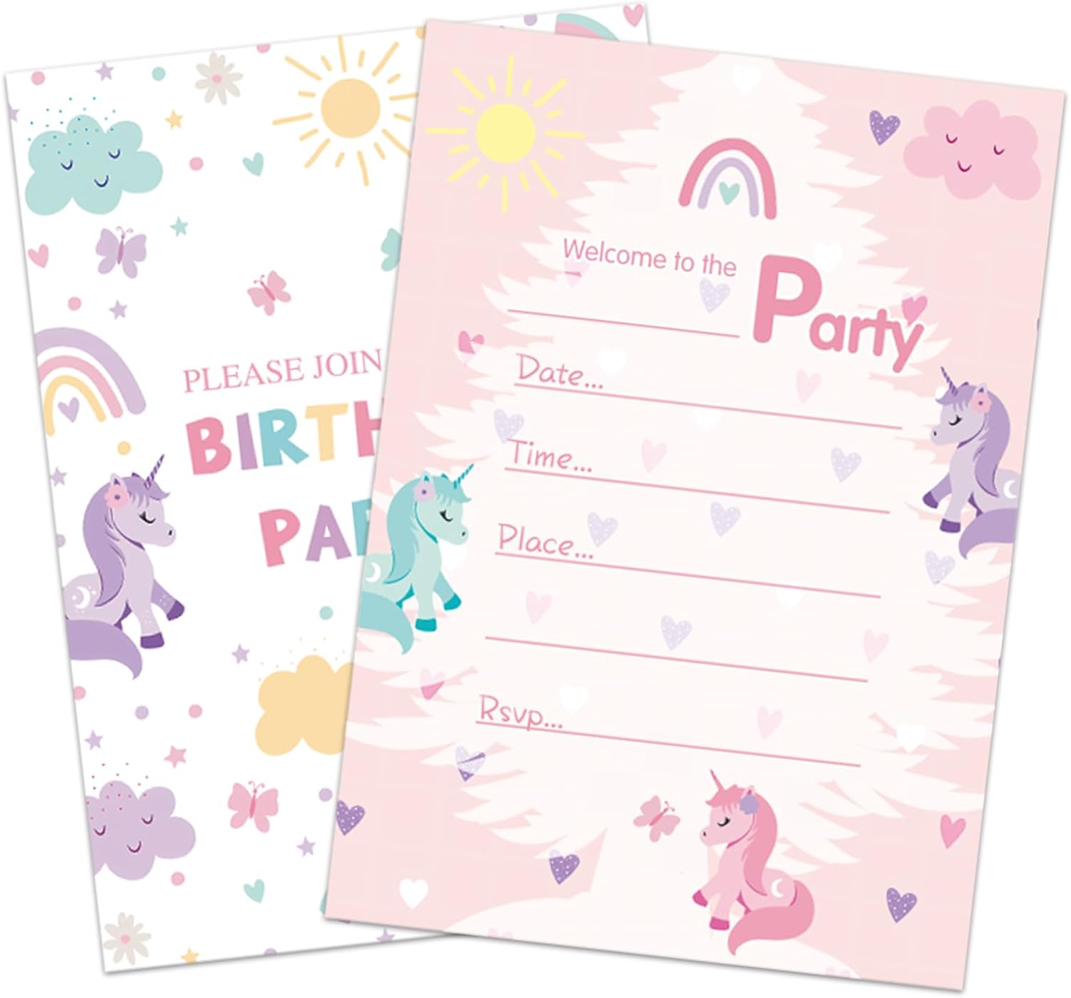 Birthday Invitations Cute Unicorn 20Pcs Double Sided