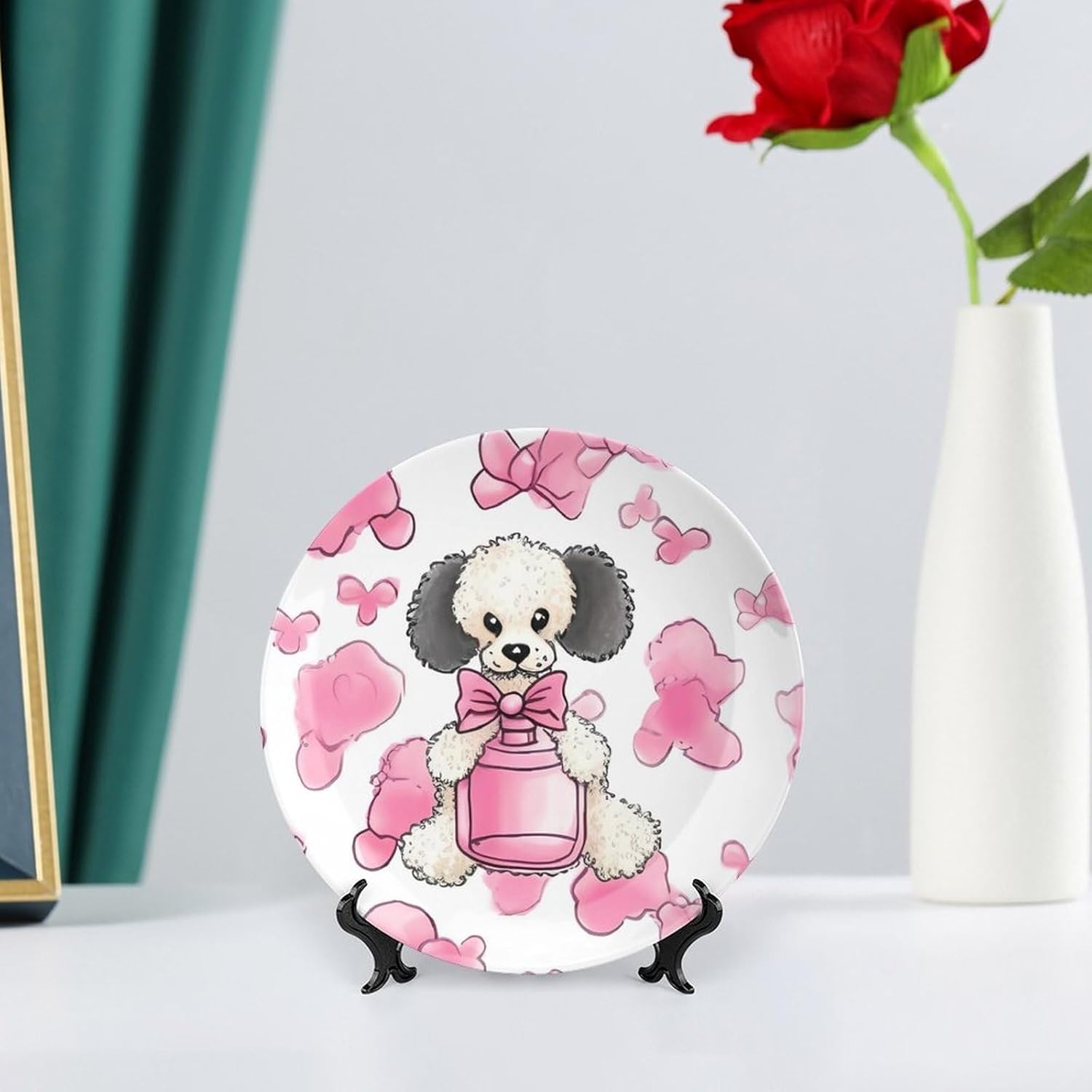 POTSCBVW Perfume Bottle And Poodle Wall Art Decor Plate Set