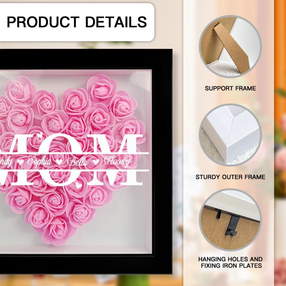 Artsadd Personalized Mom Rose Shadow Box Frame with Name