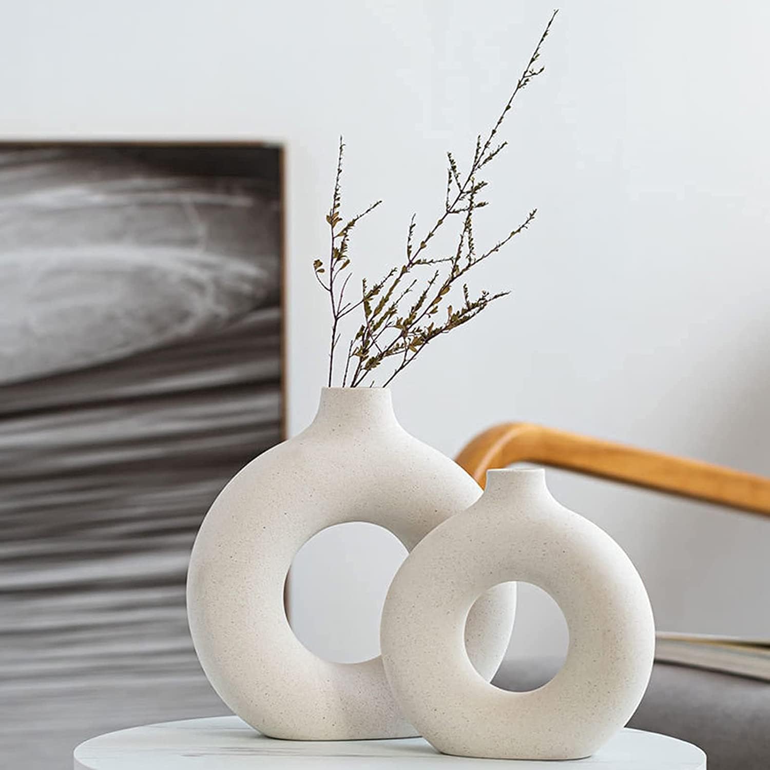 White Ceramic Vases 2 Pack Modern Home Decor