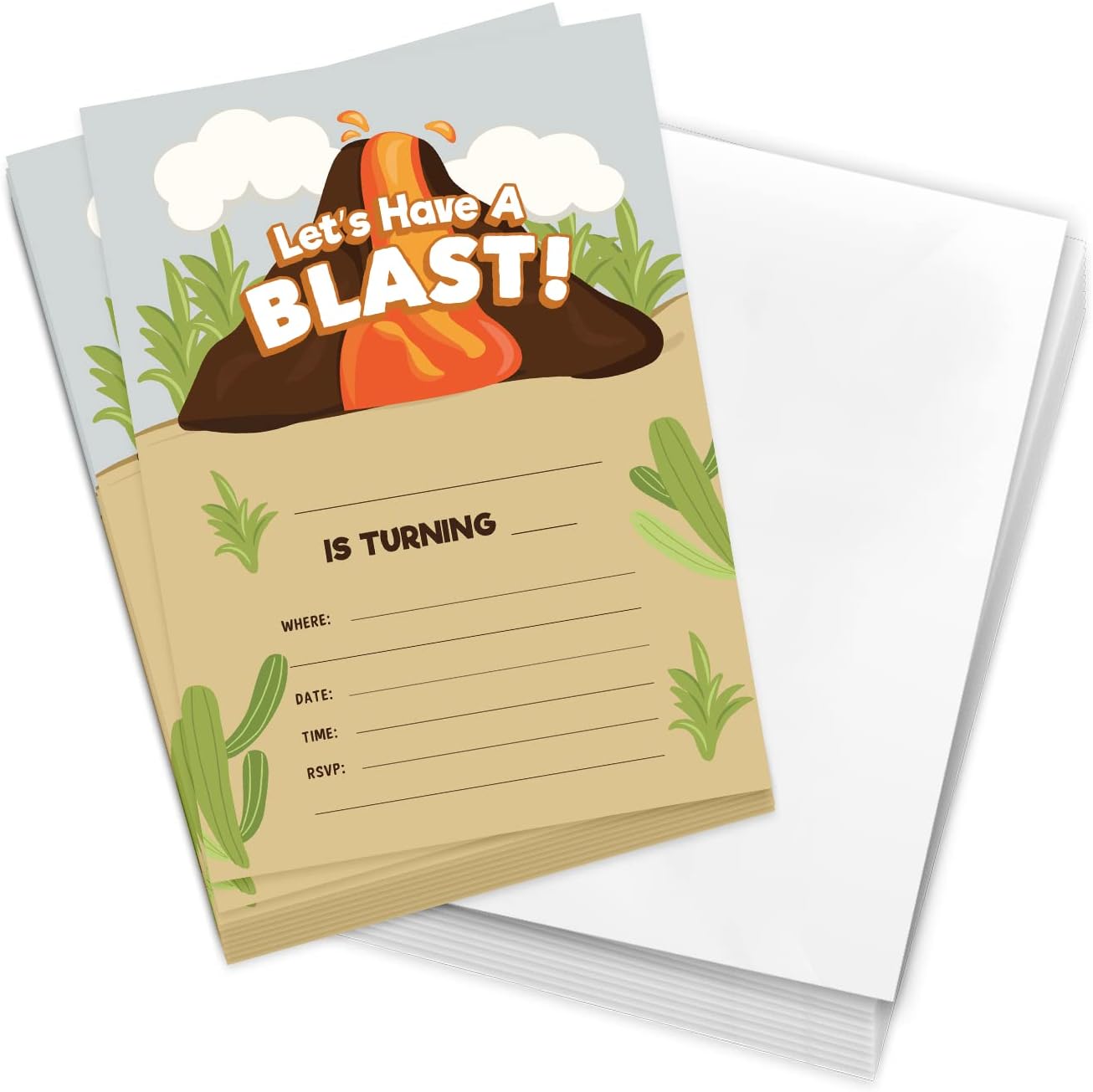 Desert Cactus Volcano Birthday Invitations 10 Count With Envelopes