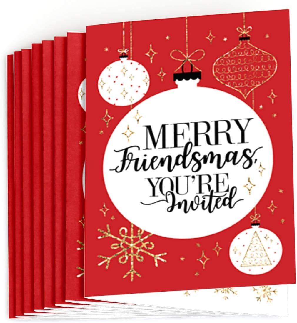 Big Dot of Happiness Red and Gold Friendsmas Invitations 8 Count