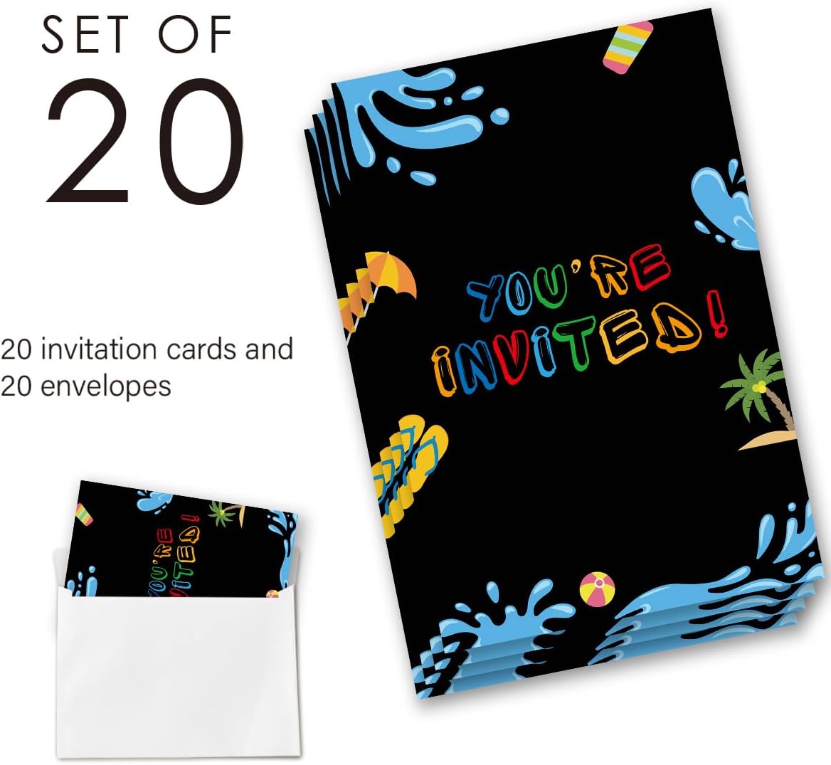 QZJ Bruh Pool Birthday Invitations with Envelopes Set of 20