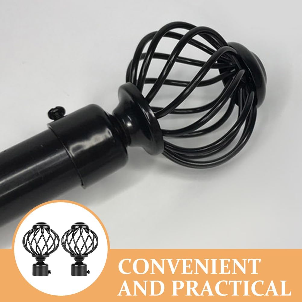 MAGICLULU 2pcs Round Curtain Rod Finials Black
